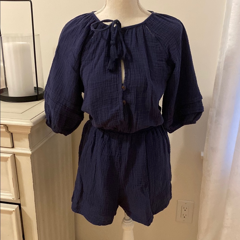 Navy Blue Long Sleeve Romper Knox Rose 🌹